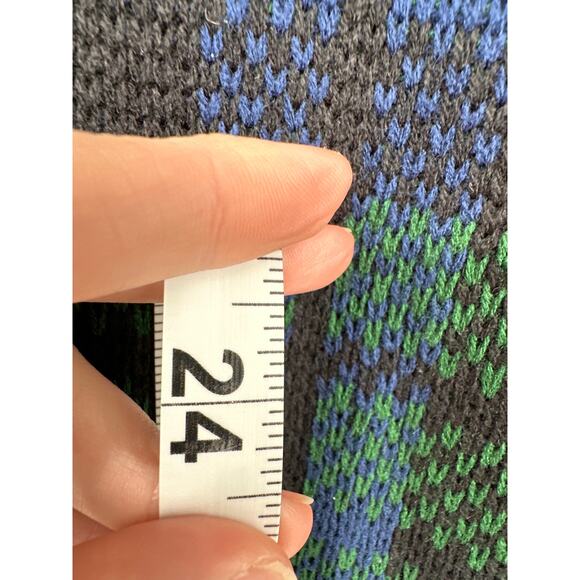 90s Vintage Cardigan Sweater Womens Large Blue Tartan Plaid Green Gold Buttons - Picture 8 of 9